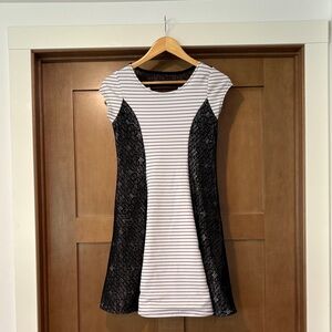 Emily West Black and White Striped Mini Dress